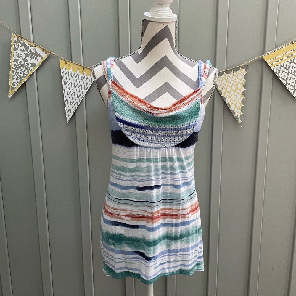Anthropologie Vanessa Virginia Stripe Drape Cowl Neck Tank Top